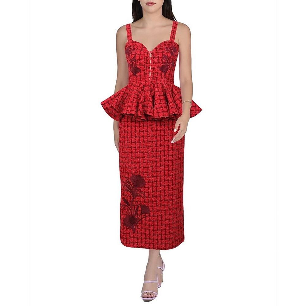 Fanm Mon $459 Gulia Peplum Tweed Midi Dress Size S